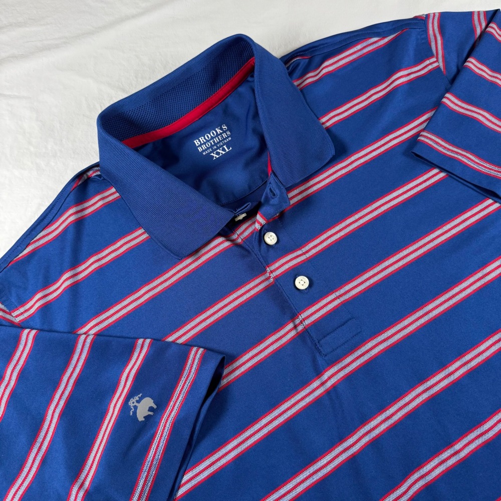 Brooks Brothers Men's Size XXL Blue Striped Performance Short Sleeve Polo Shirt